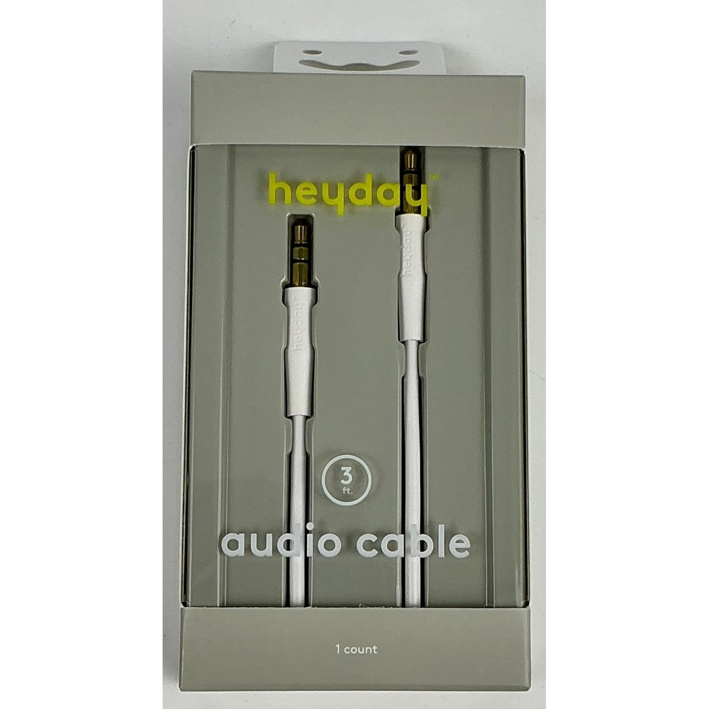 Heyday Audio Cable 3ft 3.5mm AUX Plug‎ White 2 Pack New